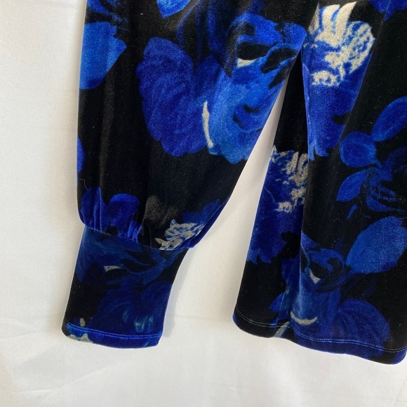 Chico's Boho Whimsigoth Dark Floral Velvet Top Women XL Dark Blue Puff Sleeve - Picture 3 of 9